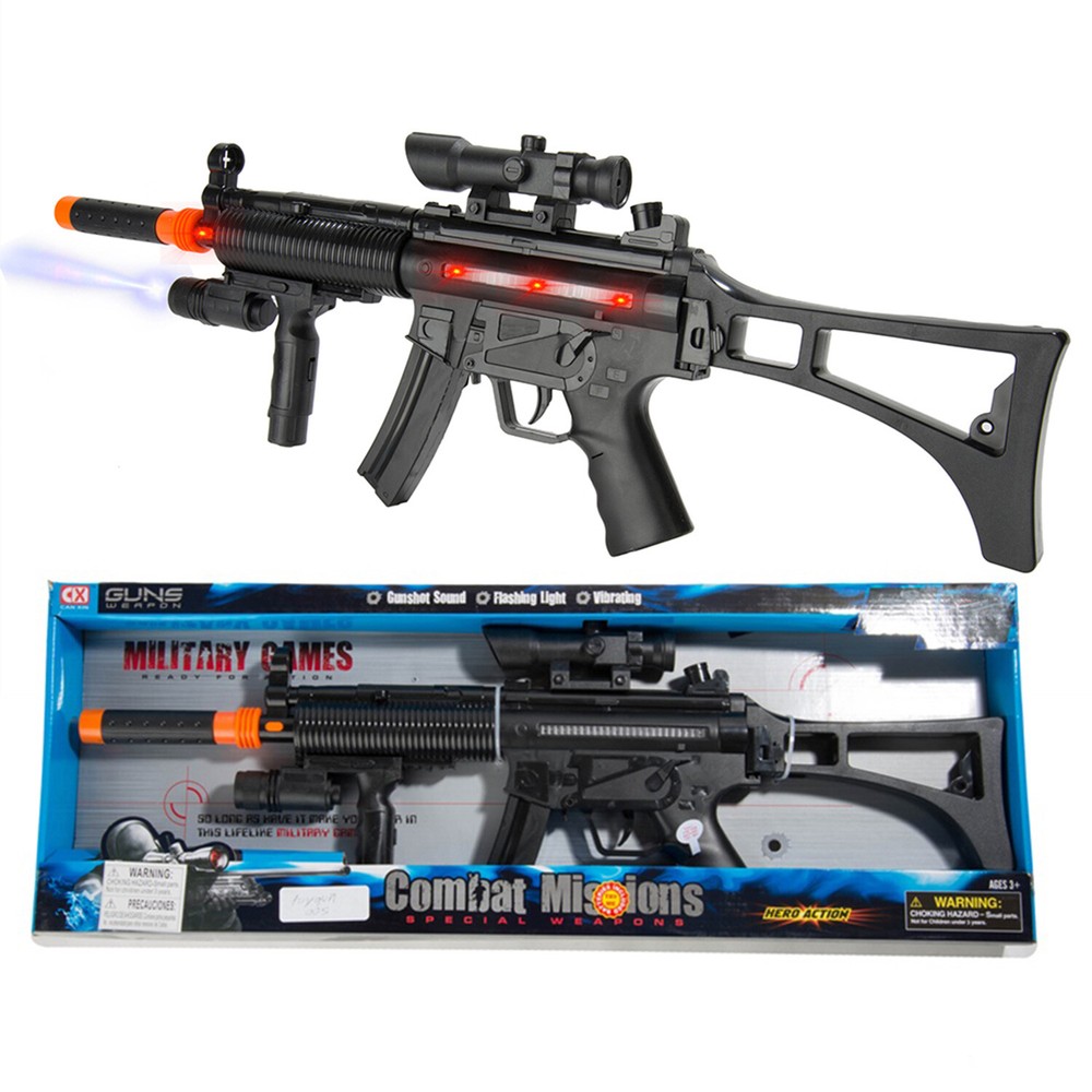 Battery Operated Kids Machine Gun Toy Rifle With Flashing Lights Sound Vibration