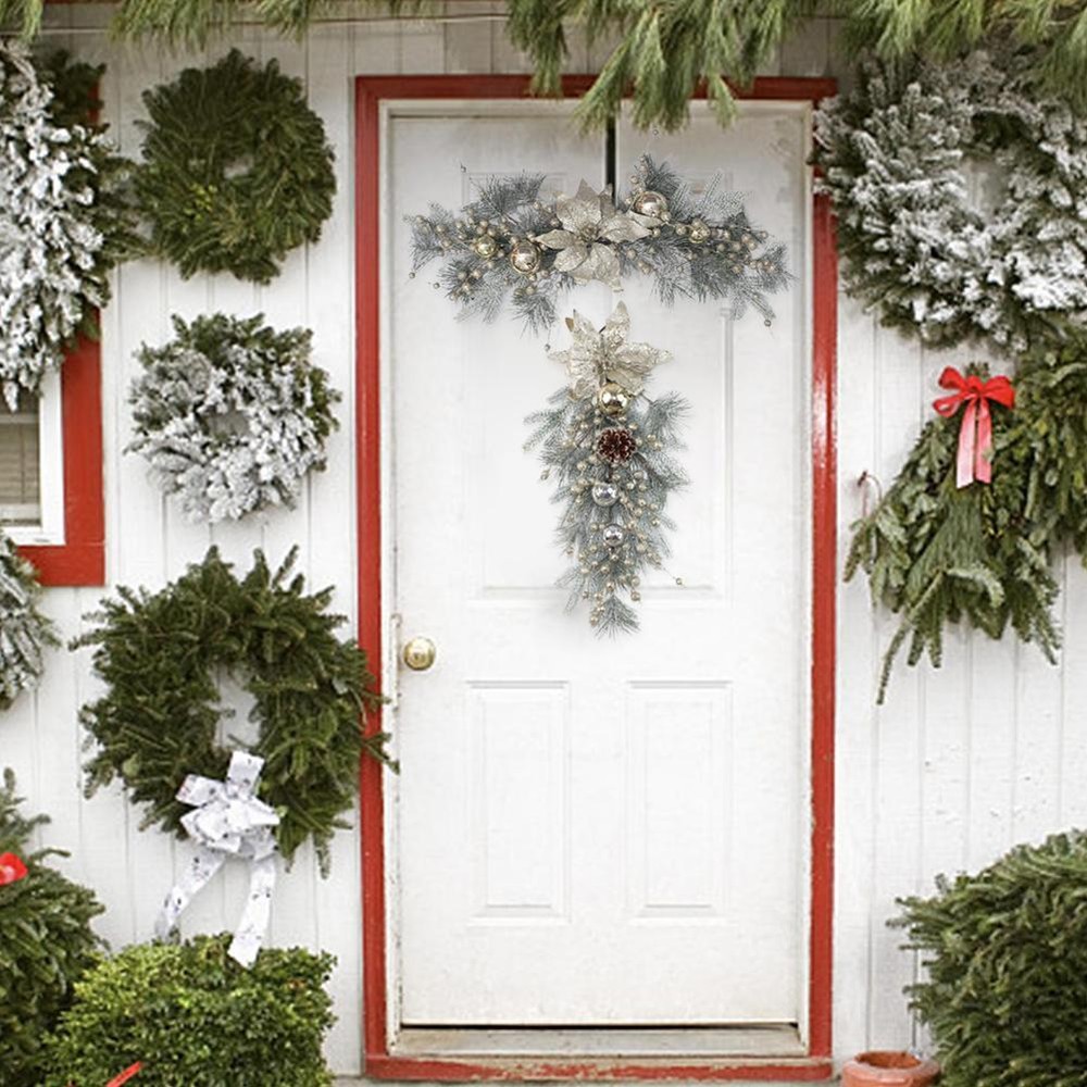 Christmas Upside Down Wreath Decorative Branch Rattan Garland Decor U8C3 щμ