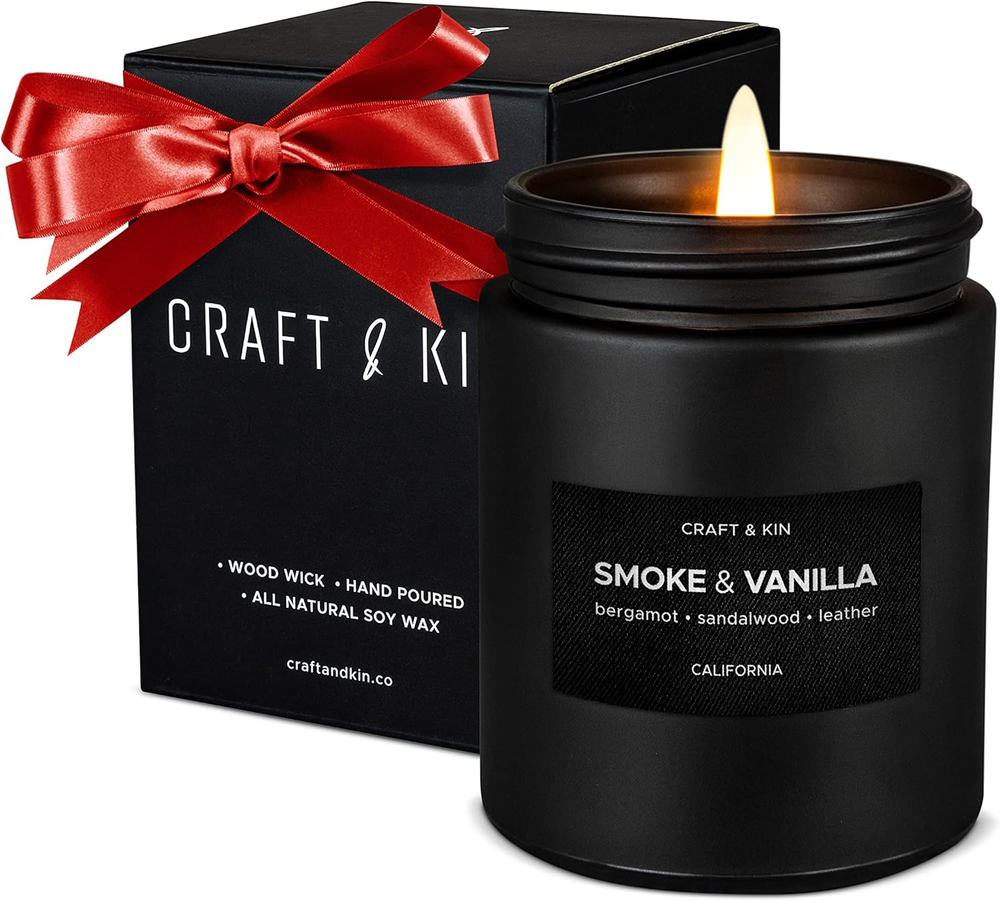 Premium Smoke & Vanilla Candle | Christmas Scented Candles for Men | Holiday Can