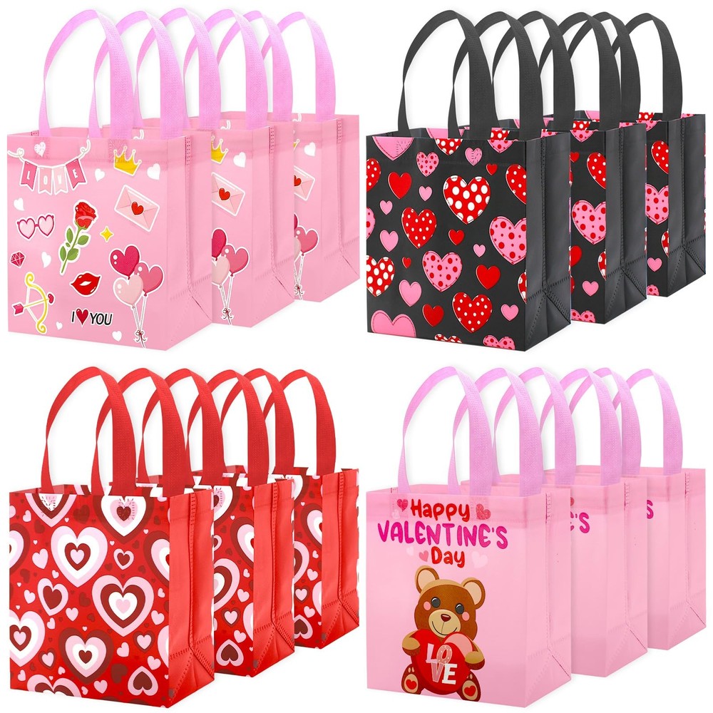 12Pcs Valentines Day Gift Bags with Handles Valentine's Tote Bags for Kids Va...-image