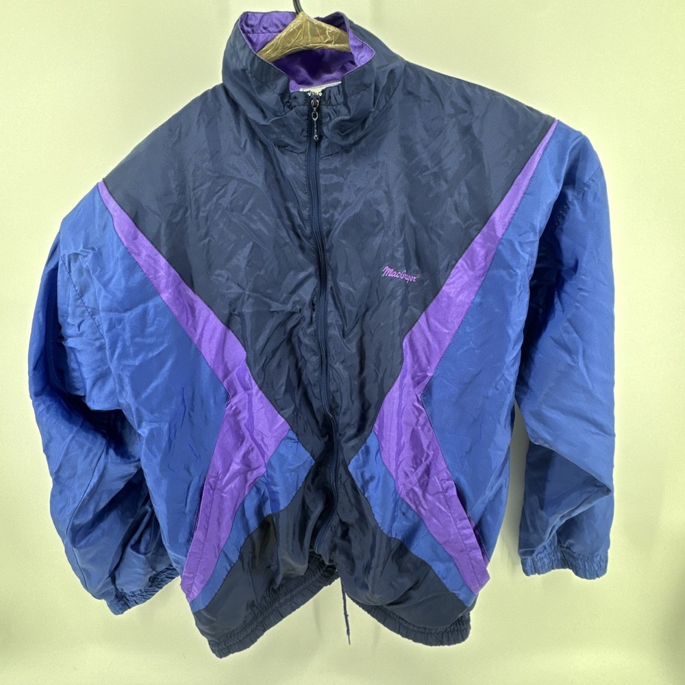 Vintage MacGregor Jacket Mens L Blue Purple Teal Nylon Windbreaker 90s Retro
