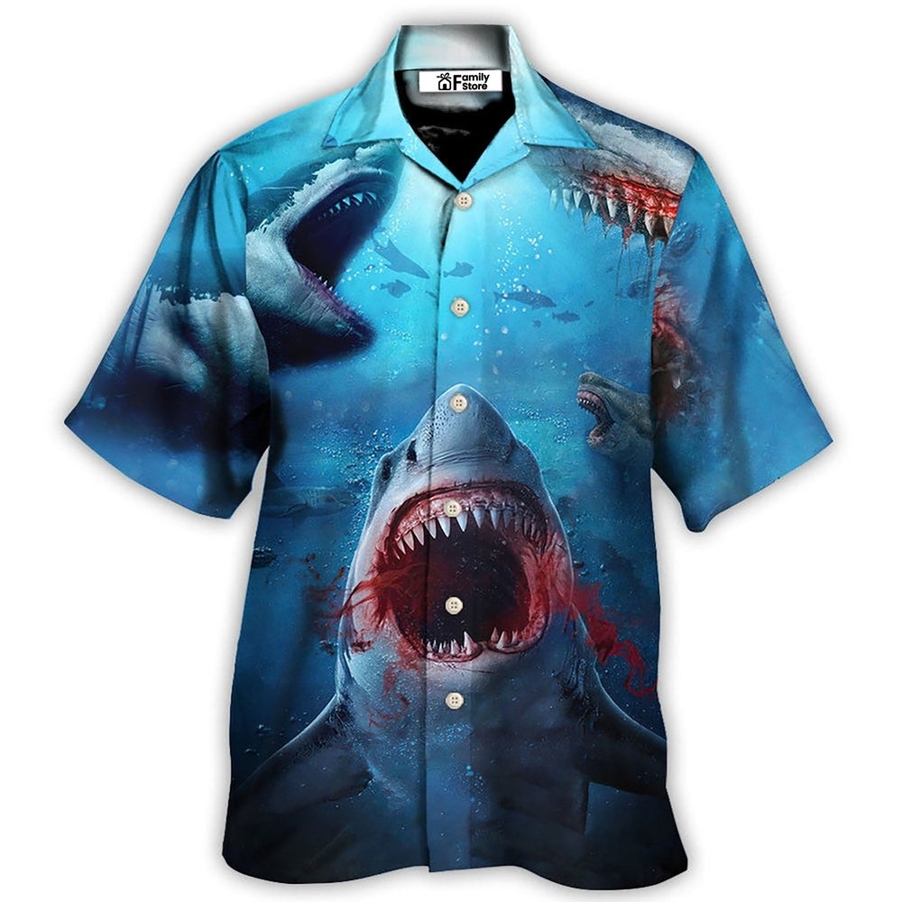 Men's Red Sea Shark Bite Hawaiian Shirt Summer Style US Size NEW
