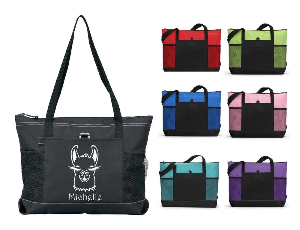 LLAMA w/ NAME Monogram Personalized Zippered Tote Travel Gym Bag Purse Homemade