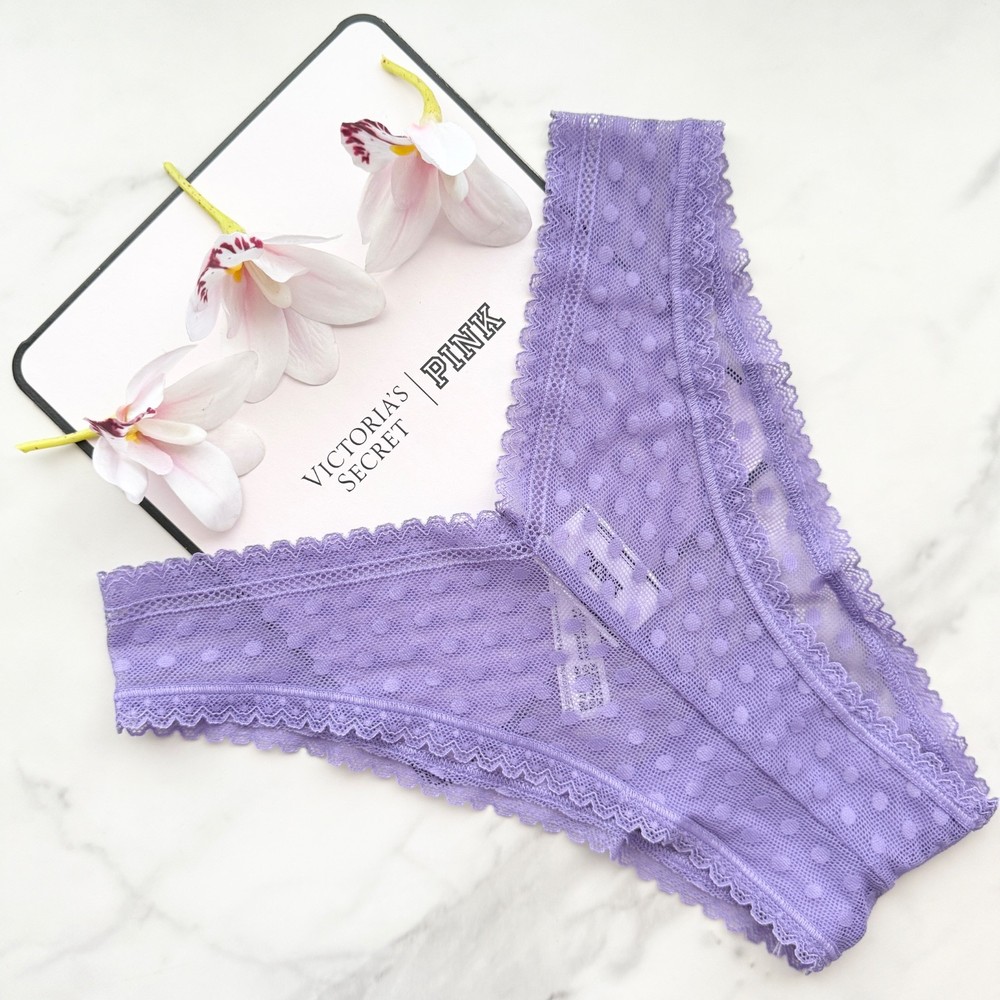 Victoria's Secret Pink Wysteria V-Front Lace Brazilian Panty with Dainty Dots