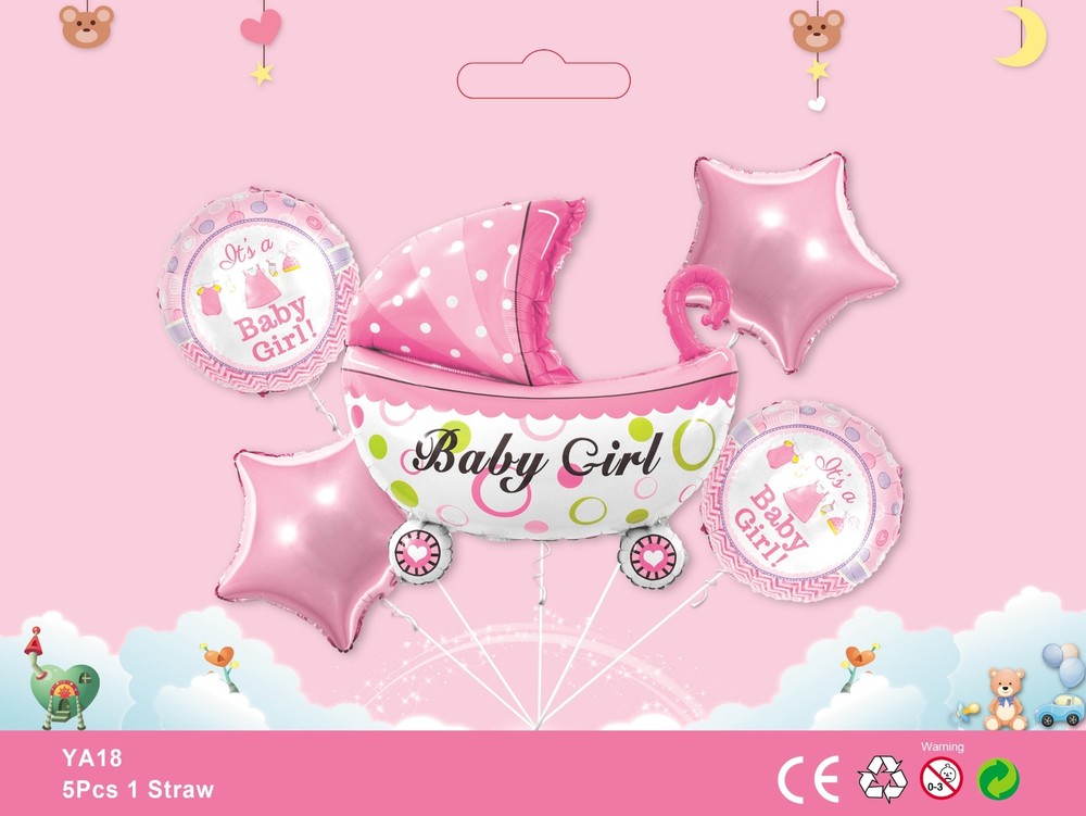 US Seller It's A Girl Pink Stroller Baby Shower Theme party Balloon 5pcs Foil...