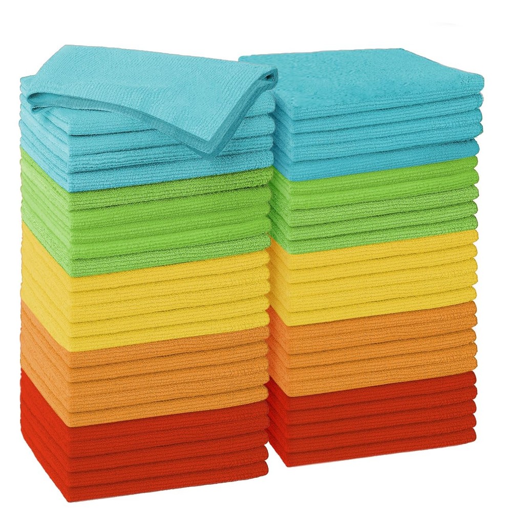 50-Pack Multicolor Microfiber Cleaning Cloths for Dusting & Absorbent Cleaning