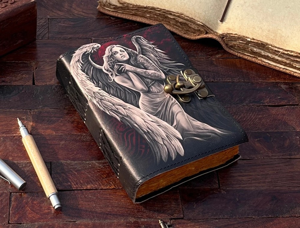 Handmade Angel Leather Notebook - Grimoire Journal for Writing