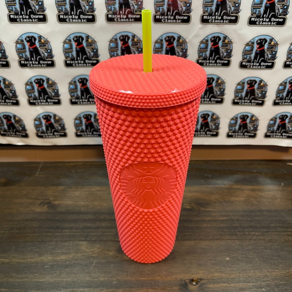 Starbucks 2020 Matte Red 24oz Studded Holiday Tumbler with Lid and Straw