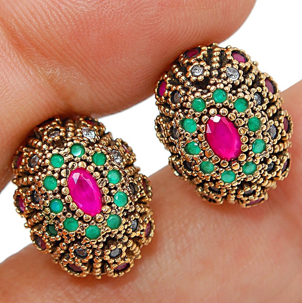 Sterling Silver Ottoman Style 2CT Ruby Topaz Dangle Earrings TE503  