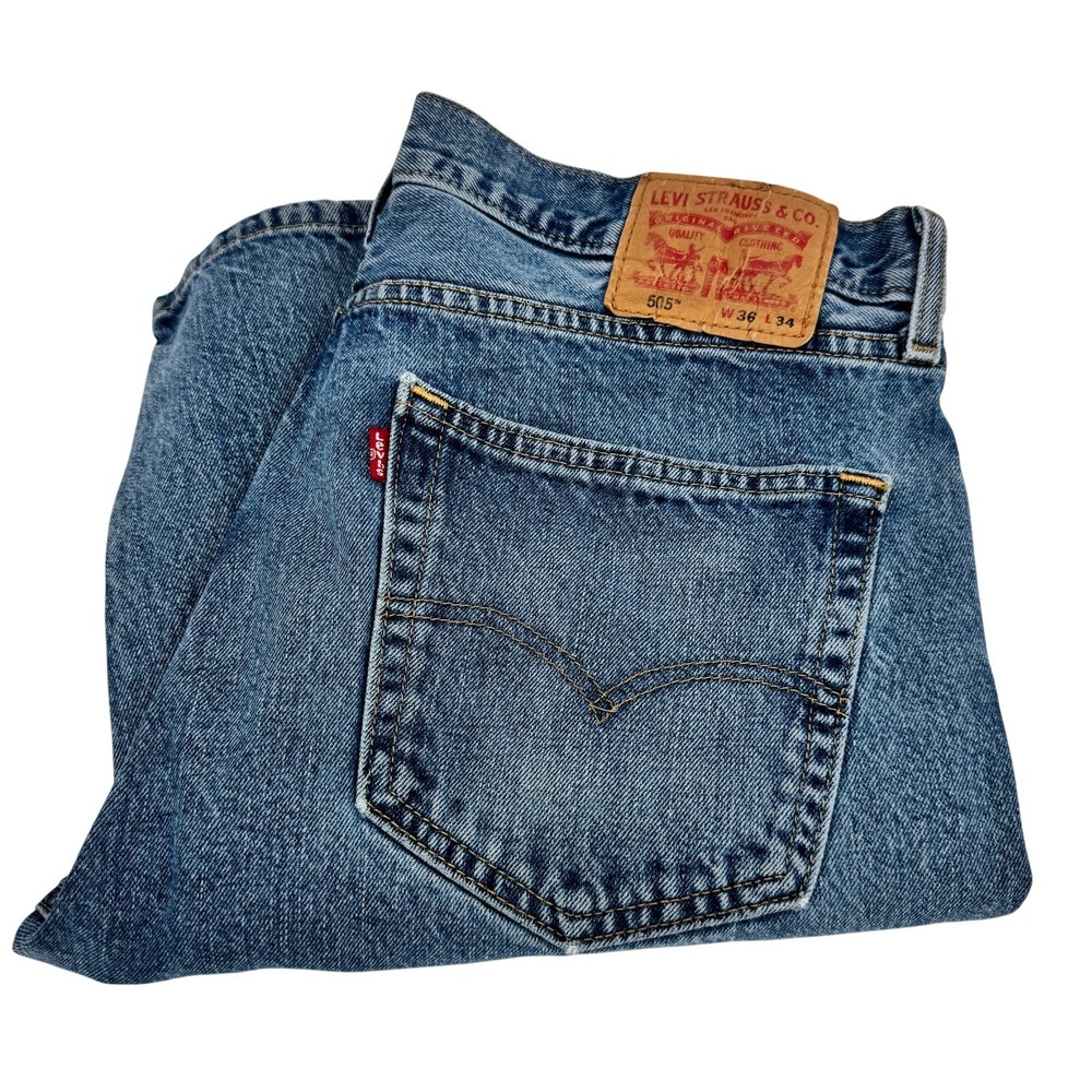 Levi's 505 Jeans Mens 36x34 (36x33 ACTUAL) Regular Fit Straight Leg Blue Denim