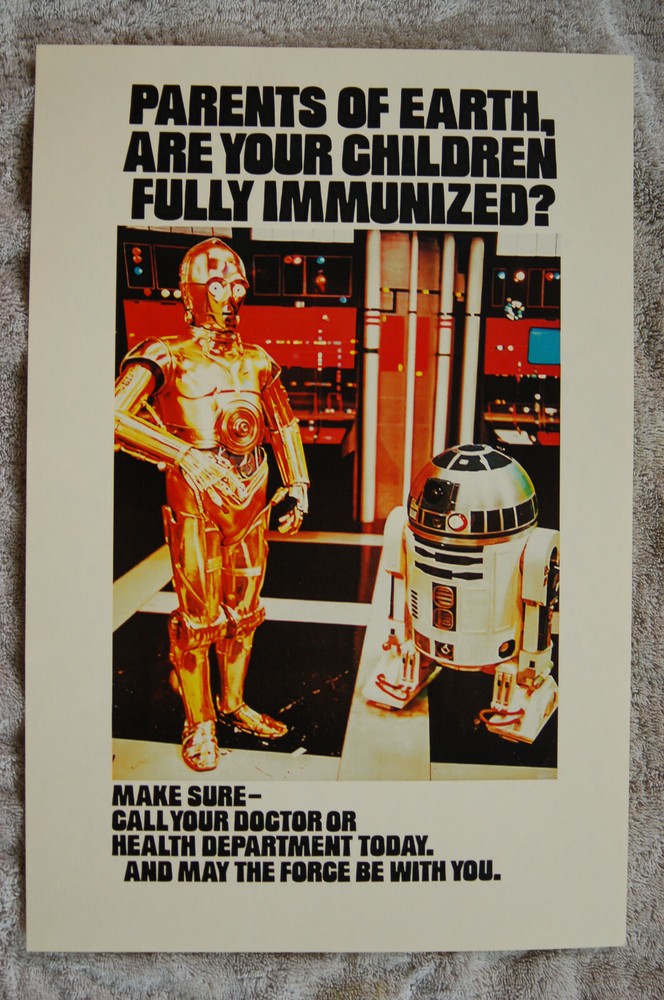 1980 Star Wars Immunized Promotional Poster Featuring R2D2 and C3P0 Collectible Memorabilia