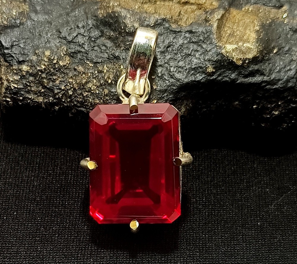 925 Sterling Silver Emerald Cut Ruby Locket Pendant 46.65 Ct Necklace