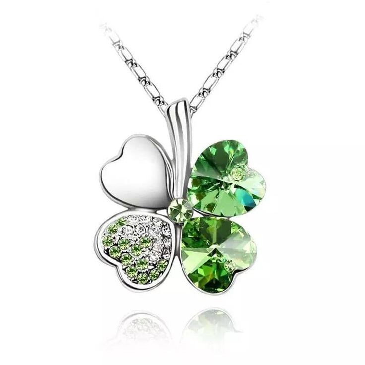 4Ct Heart Simulated Peridot & CZ Clover Pendant Necklace in 14k White Gold Plate