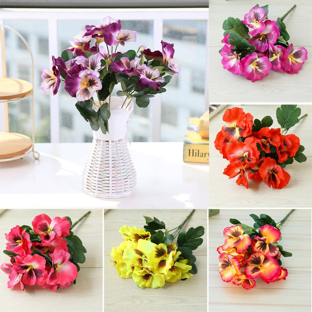 ✿10Heads Artificial Flower Silk Pansy Flowers Bouquet Wedding Home Outdoor Decor