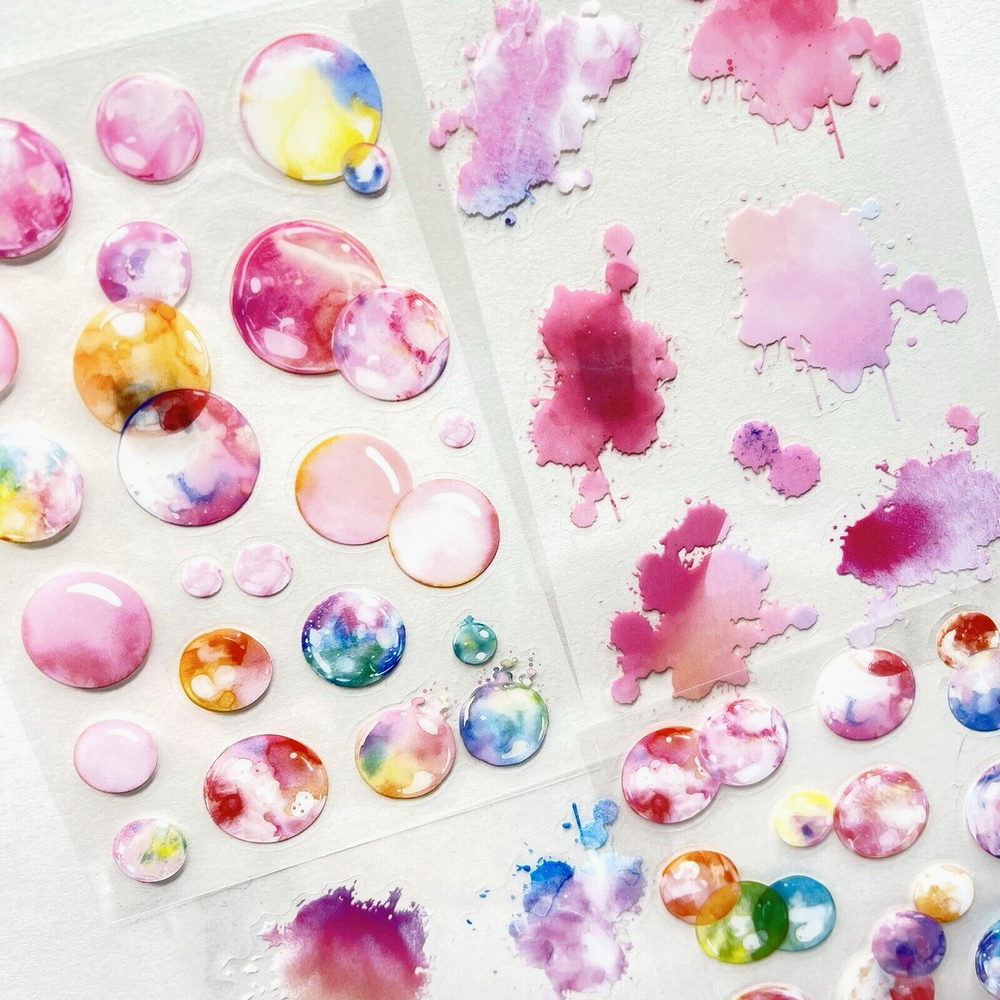 Pink Bubble Splash Stickers 4 Sheets Junk Journals Collage Scrapbooking