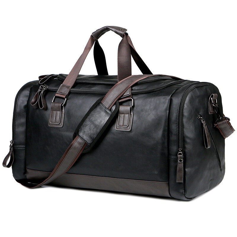 Men's Waterproof Faux Leather Travel Duffle Bag - Large Overnight Carryall