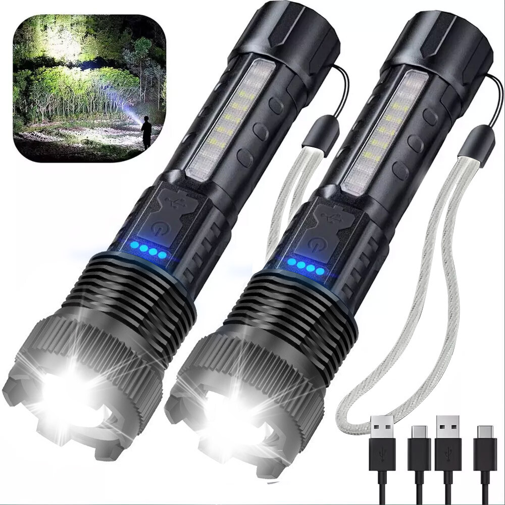 2 x 990000000Lumen Super Bright LED Flashlight Tactical Rechargeable Work Lights
