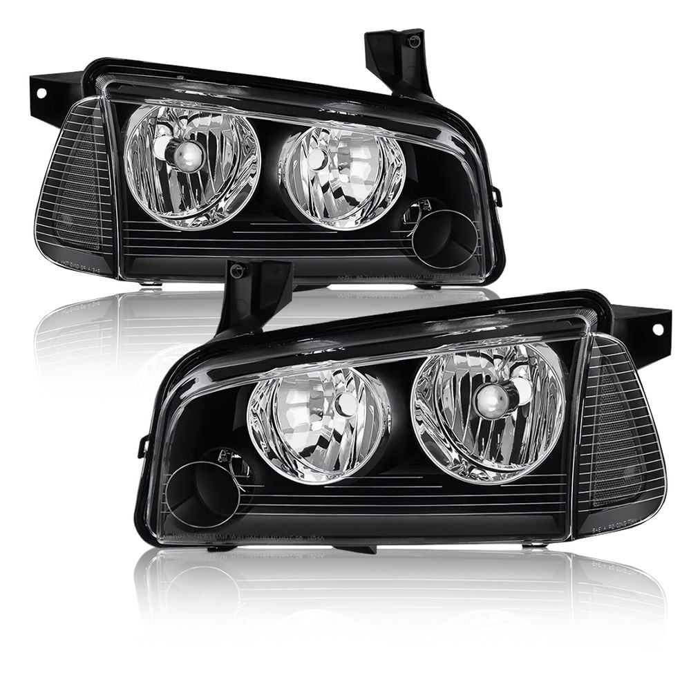 For 2006-2010 Dodge Charger Black Headlights Clear Corner Headlamps Set of 2PC
