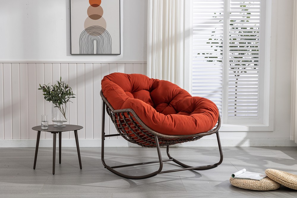 Outdoor Rattan Rocking Chair with Padded Cushion Recliner for Patio Garden