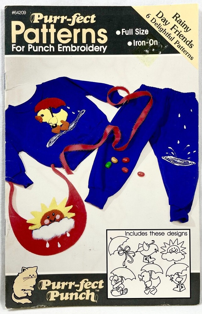 NEW 1989 Purr-fect Punch Rainy Day Friends 64209 Punch Needle Transfers 12377