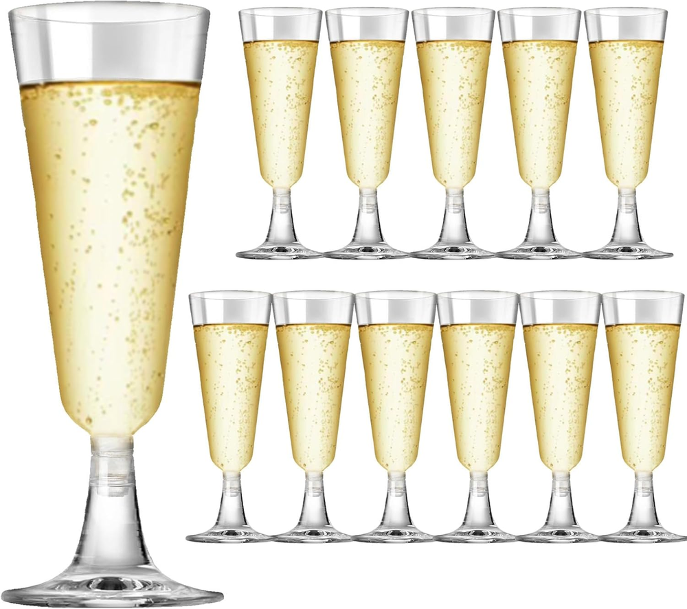 25-Pack 5oz Plastic Champagne Flutes - Disposable Wine Glasses for Parties