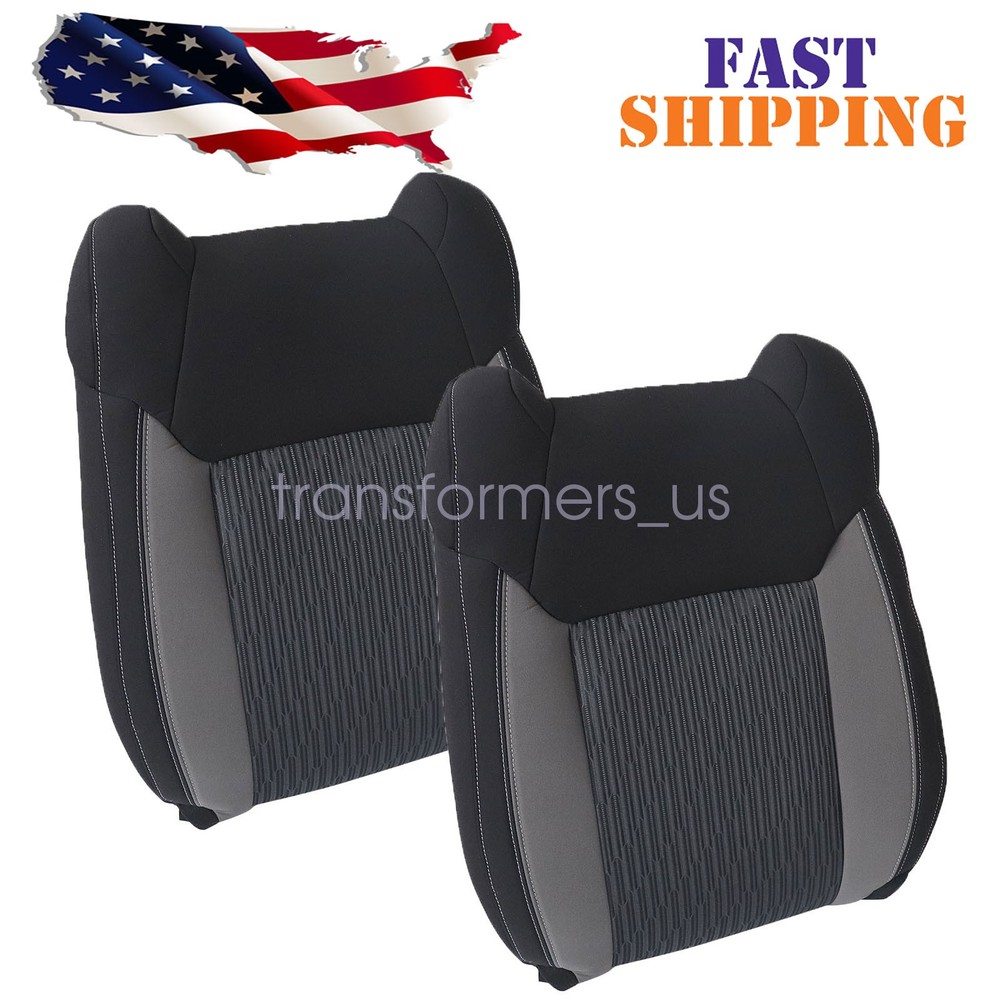 For 2014-2021 Toyota Tundra Driver & Passenger Top Cloth Seat Cover Black / Gray
