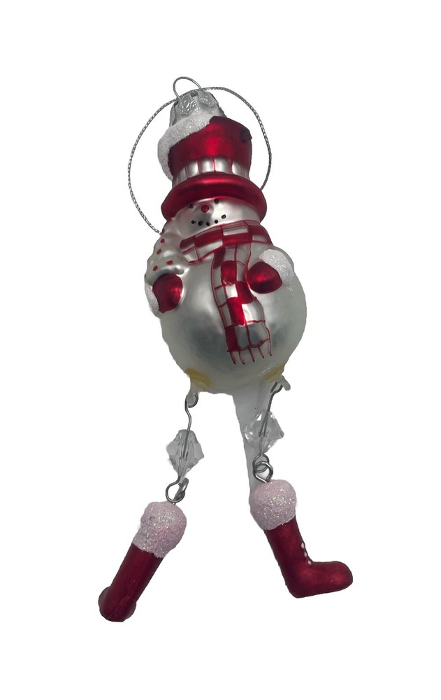 Blown Glass Snowman Ornament with Dangling Legs