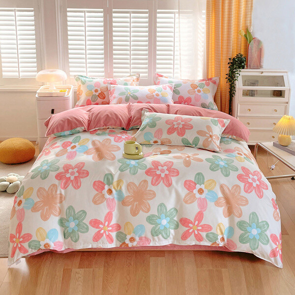 3pc Spring Pink Floral Duvet Cover Set for Women Bedroom Decor
