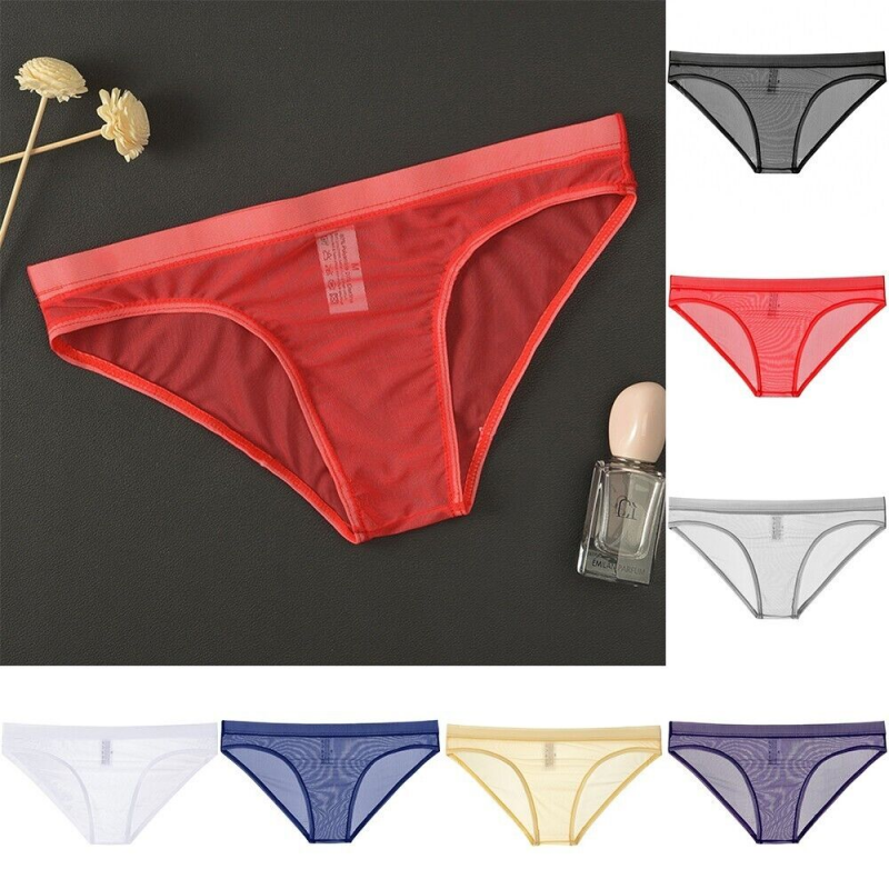 Men Low-Rise Underwear Briefs Sexy Breathable Mesh Thong See-Through Lingerie AU