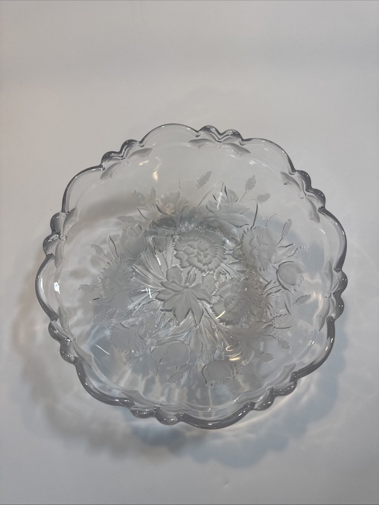 11-inch Frosted Crystal Rose Etched Serving Bowl from Japan