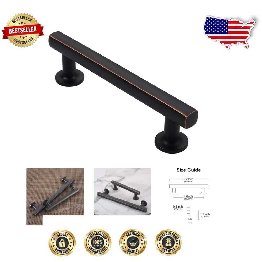Sleek T-Shaped 10 Pack Oil Rubbed Bronze Cabinet Pulls for Kitchen & More