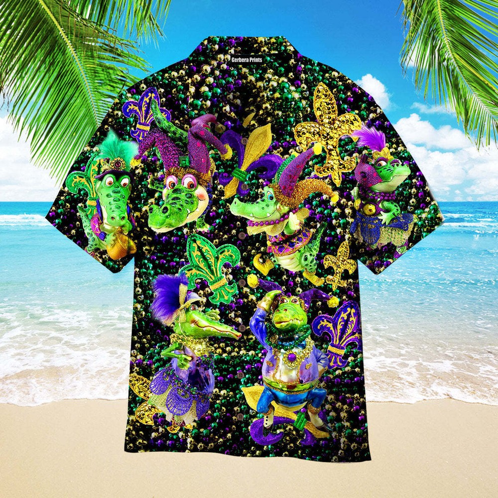 Mardi Gras Alligator Aloha Hawaiian Shirts For Men Women