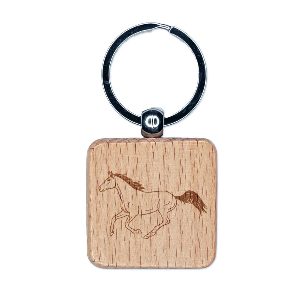 Thoroughbred Horse Racing Engraved Wooden Square Keychain Charm Gift  