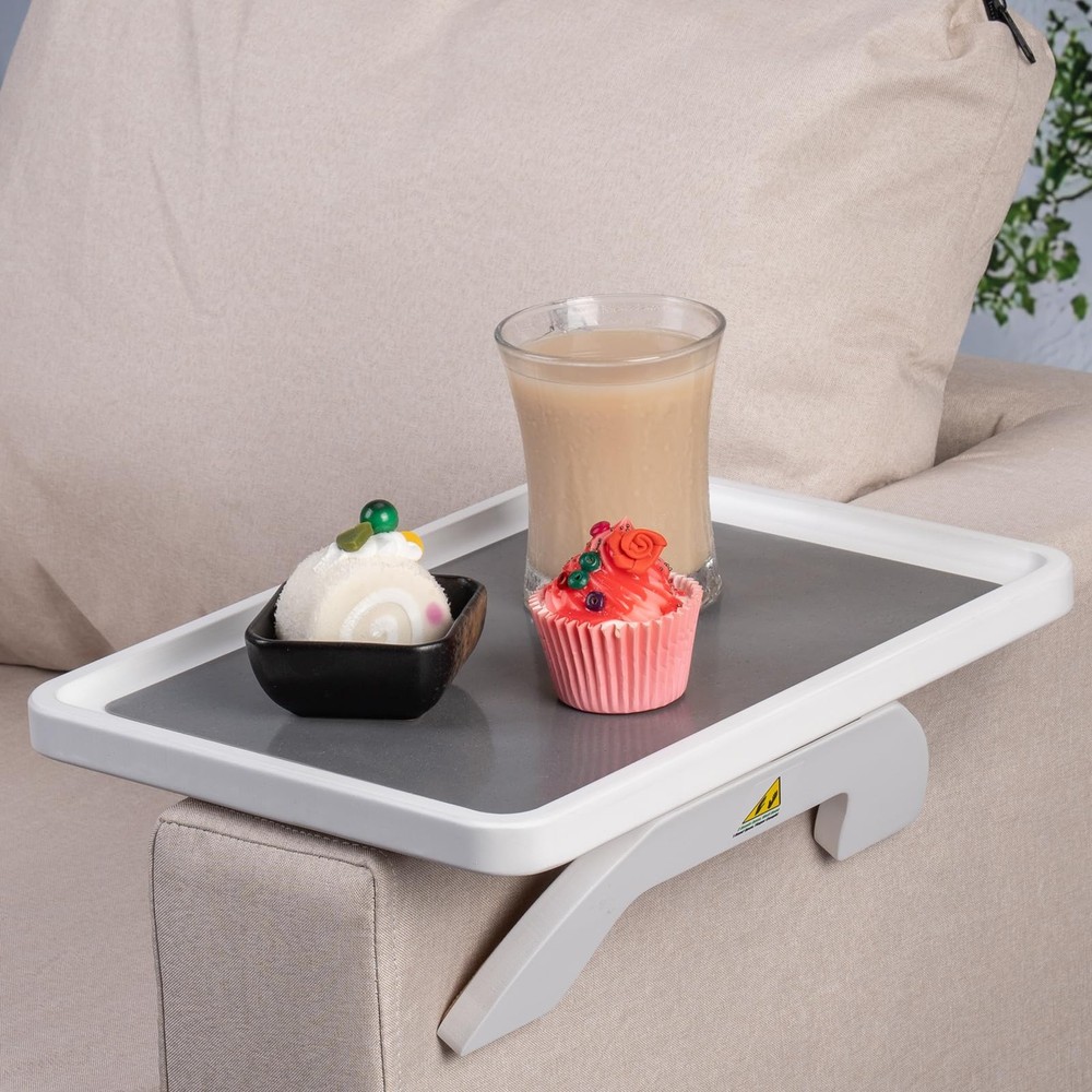 Natural Bamboo Couch Arm Table Tray for Drinks Snacks Laptop