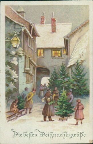 Postcard Christmas Circa 1920 Christmas Greetings City People (9866)