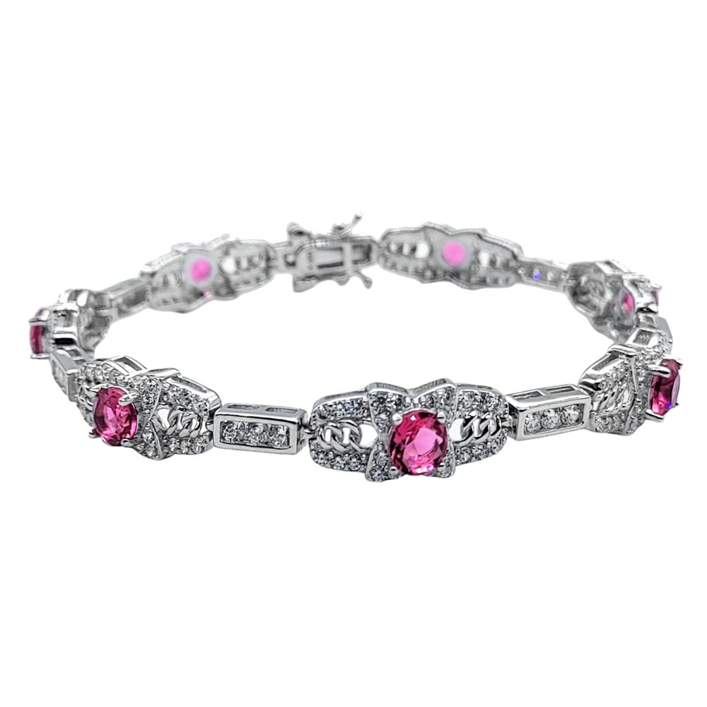 925 Sterling Silver Tennis Bracelet White & Pink Ruby CZ Jewellery Gift