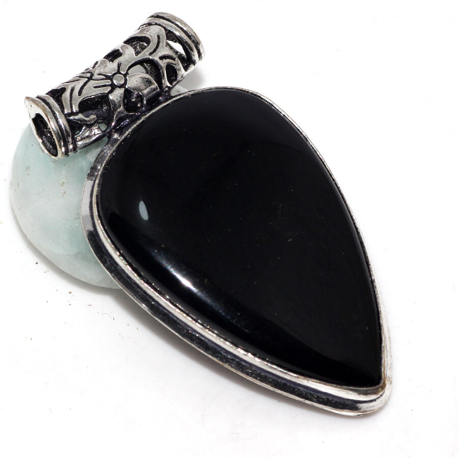 Black Onyx 925 Silver Plated Gemstone Pendant 1.7