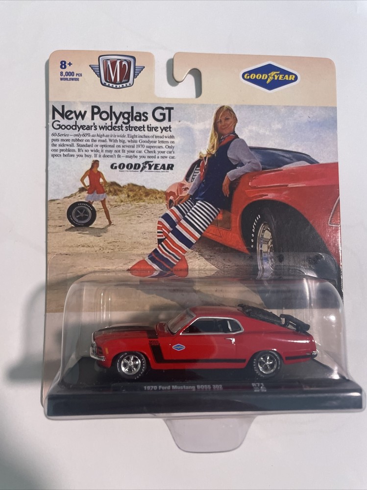 M2 Machines 1970 Ford Mustang Boss 302 Auto Drivers R71 20-50 Red Good Year New-image