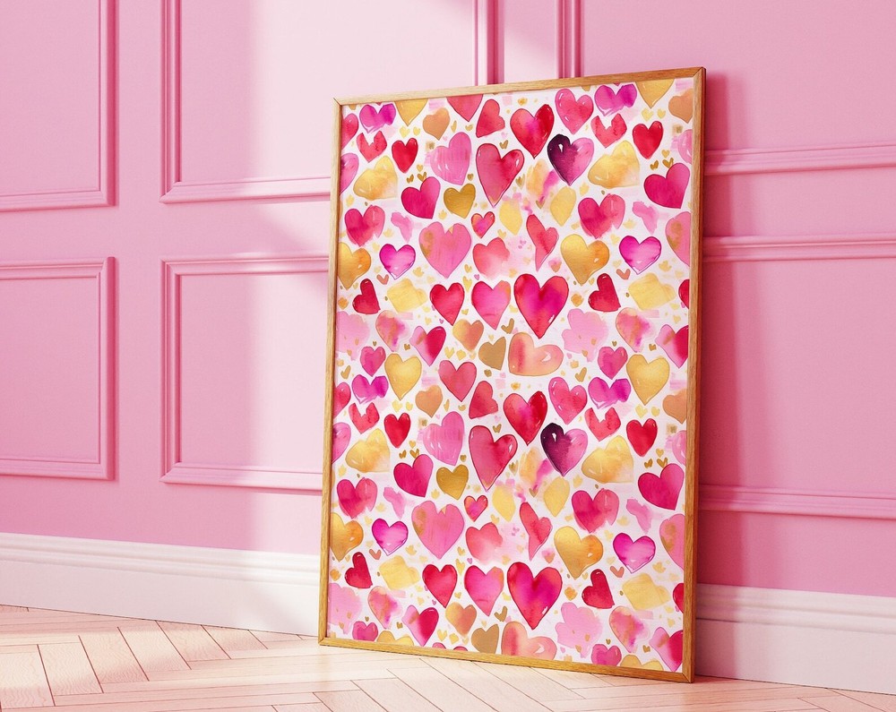 Valentine's Day Heart Poster in Pink and Gold with Love Design  