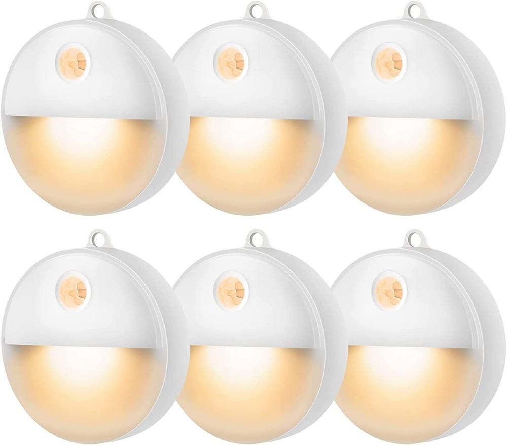 LED Motion Sensor Night Light, 6 Pack, Battery Operated, Modern, White, Plast...