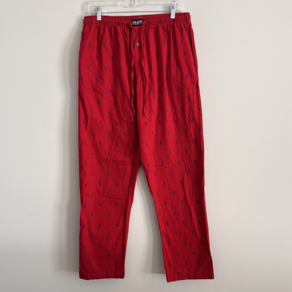 Polo Ralph Lauren Mens Red Blue All Over Pony Pajama Pants Size L Cotton Lounge