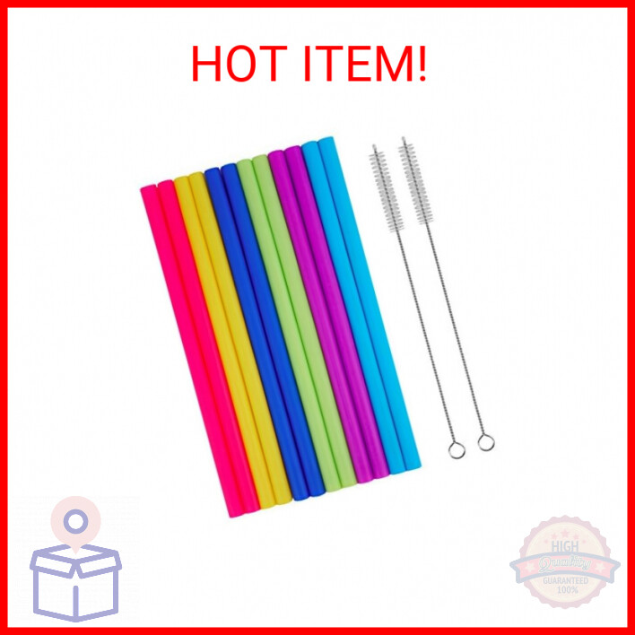 14 PCS Reusable Silicone Straws with Cleaning Brushes, tifanso Extra Wide Large