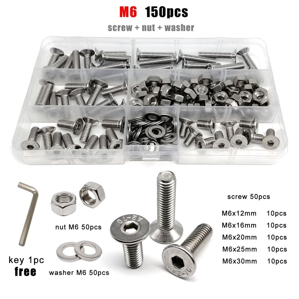 M1.6-M8 Hexagon Hex Socket Countersunk Head Screw Bolt Set 304 Stainless Steel