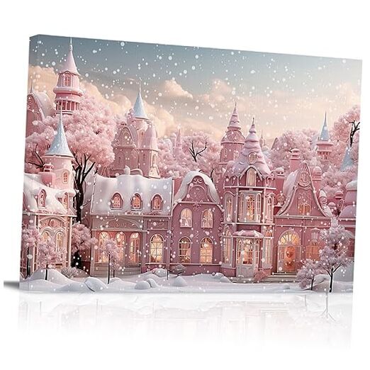 Pink Christmas Modern Art Wall Decor for Living 24L