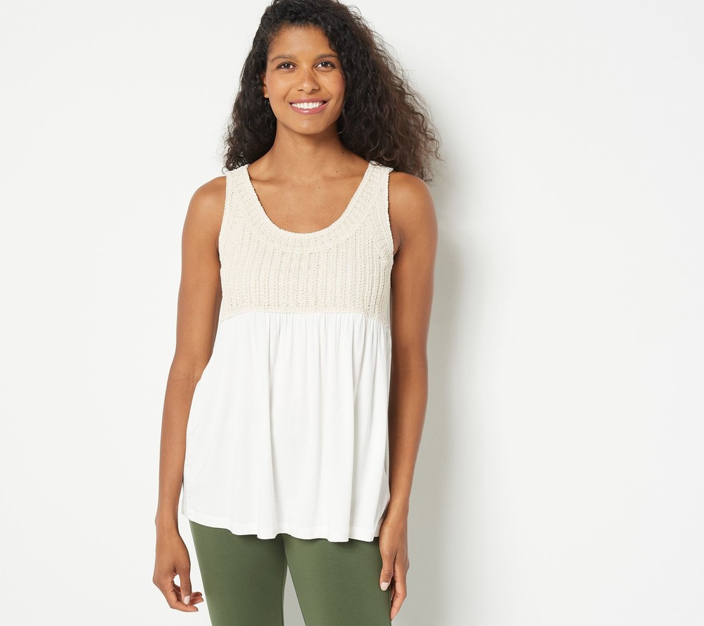 Susan Graver Women's Top Plus Sz 2X Pure Knit Jersey & Crochet Tunic White