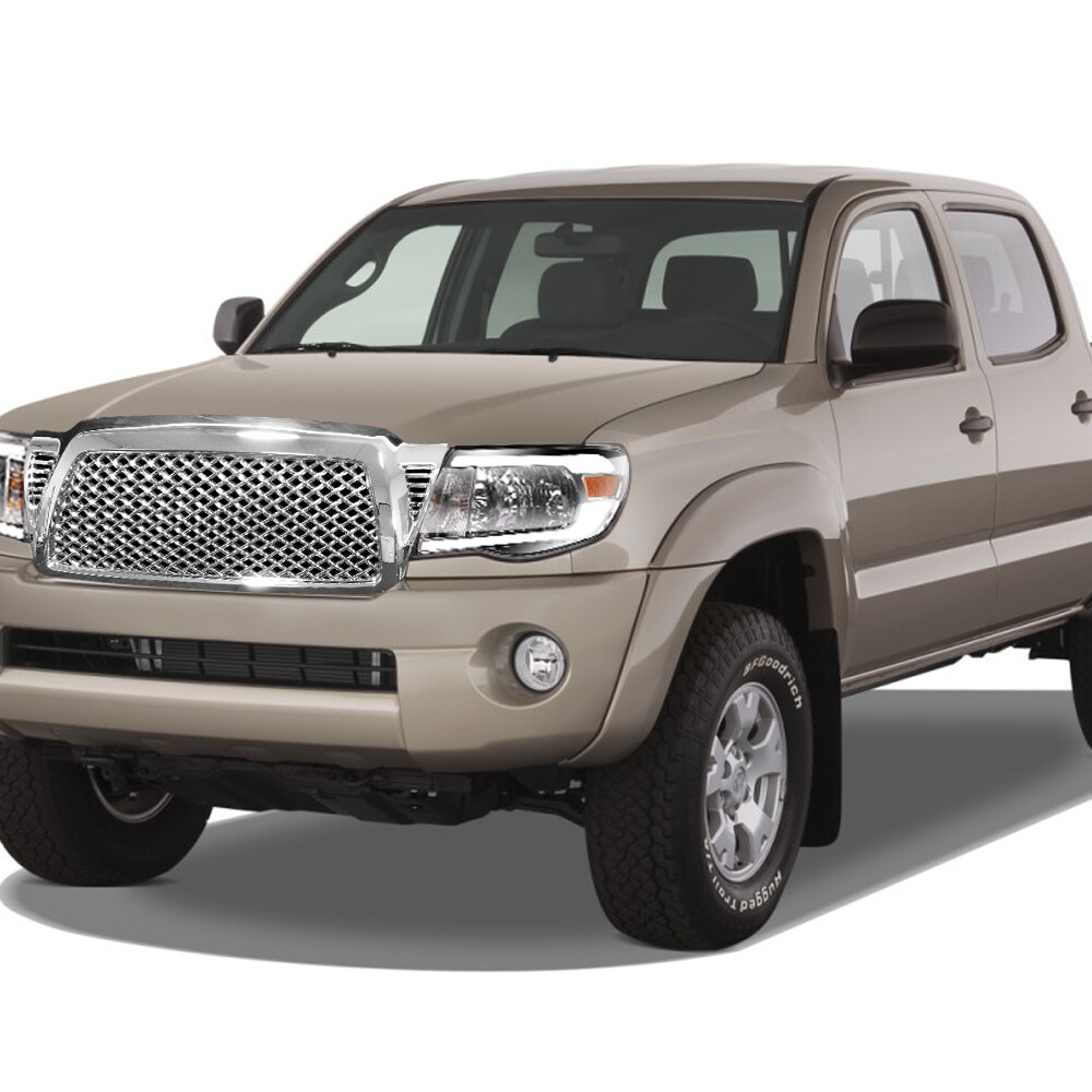TLAPS For 2005-2011 Tacoma Chrome LED Strip Headlights Amber+Dragon Mesh Grille