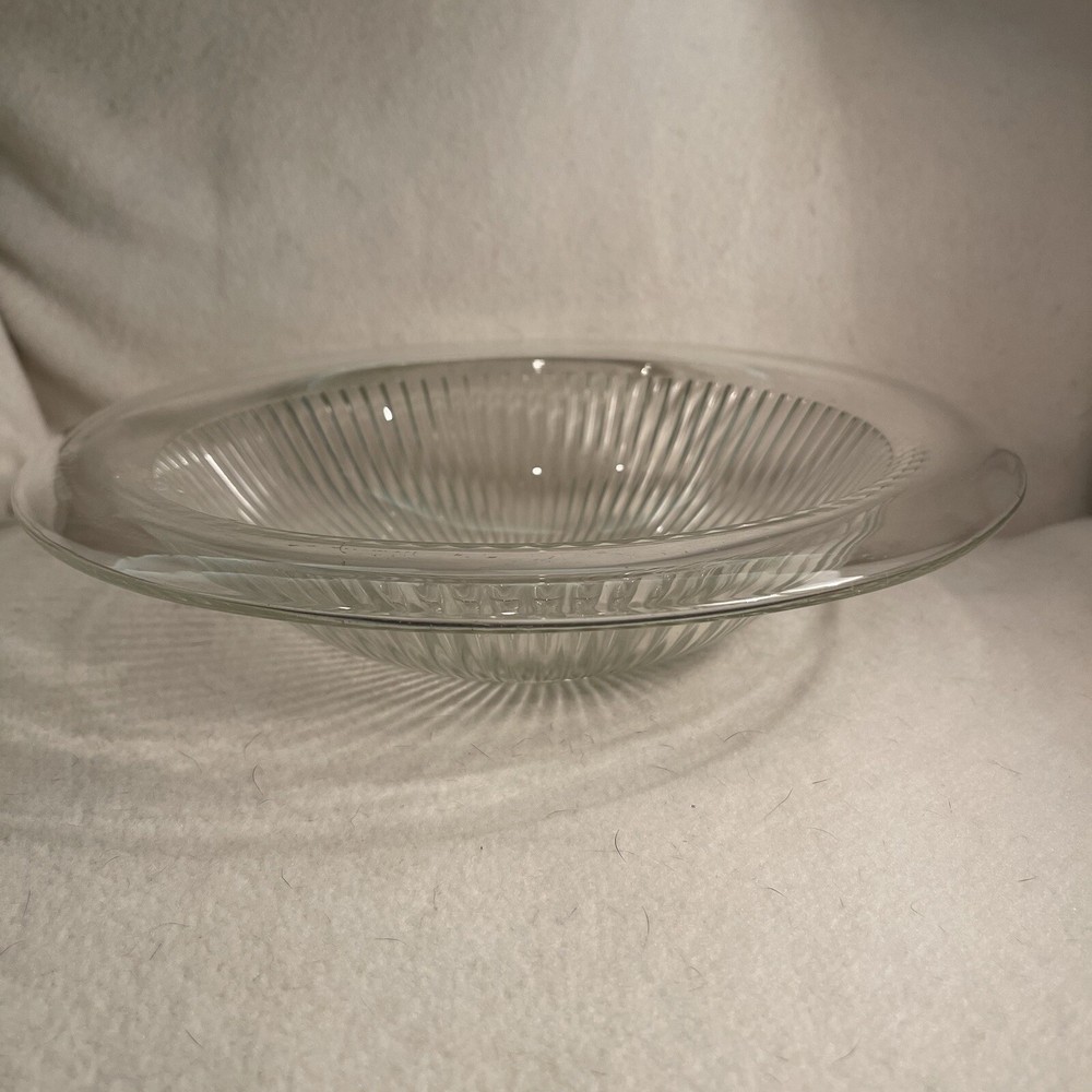 Vintage Clear Ribbed Glass Serving Bowl with Wide Rim 11.25 Inch