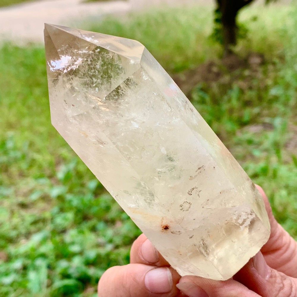 273G Natural Citrine Obelisk Healing Point Yellow Jade Quartz Column Crystal for Energy and Meditation