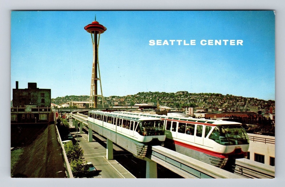 Seattle WA-Washington, Alweg Monorail, Space Needle, Vintage Postcard