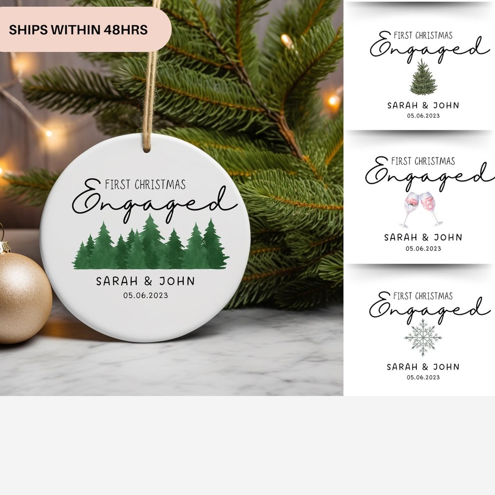Custom 2023 Engaged First Christmas Ceramic Personalized Ornament